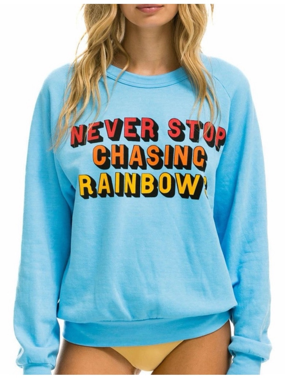 Aviator Nation NEVER STOP CHASING RAINBOWS Crew Sweatshirt Blue S - Picture 10 of 10